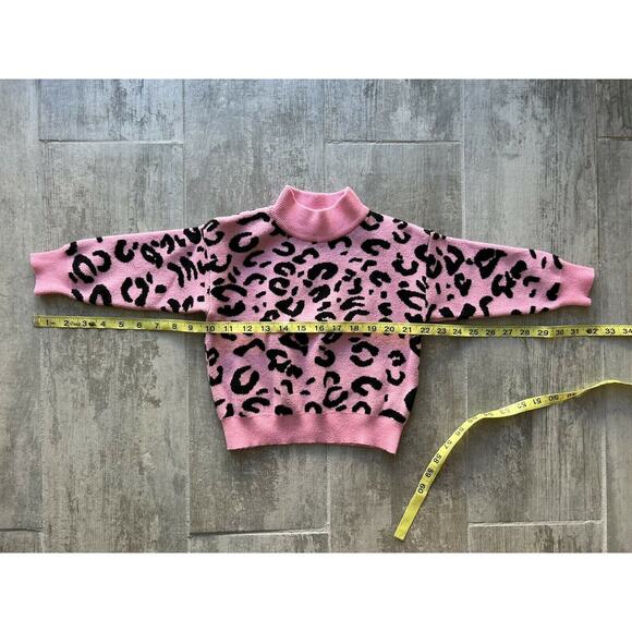 Toddler Kids Knit Leopard Print Pink Black Sweater Top Mock Neck Soft Stretch 2T - Picture 8 of 9
